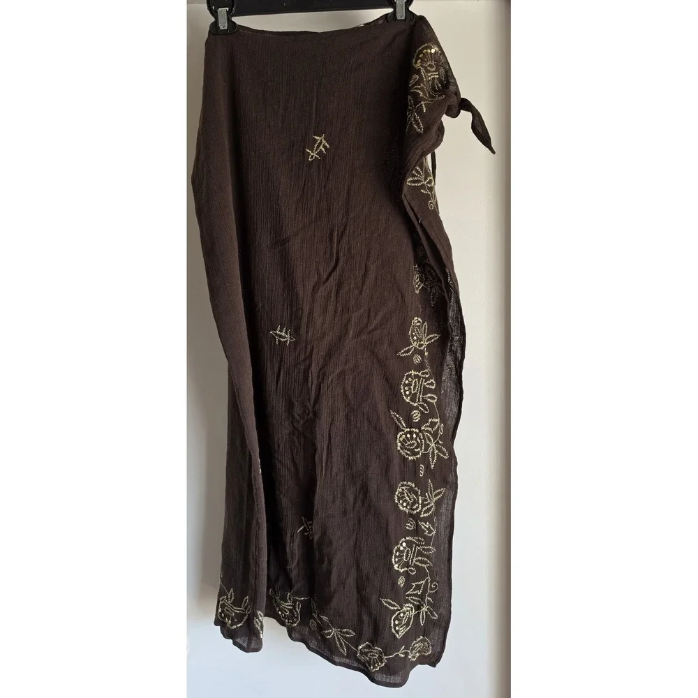 NWoT Newport News Pareo Brown Floral Cotton Wrap Skirt Resort Cover Up Sarong